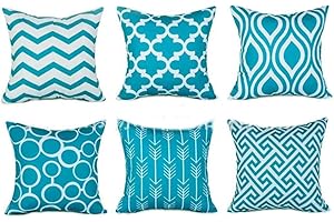 TIDWIACE Set di 6 federe per cuscino 40 x 40 cm, per esterni, colore turchese, motivo geometrico, per esterni, terrazza, giardino, panchina, soggiorno, divano, decorazione