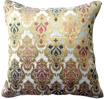 The Indian Promenade 16 x 16-Inch Chanderi Pure Raw Silk Cushion Cover, Magenta/Beige