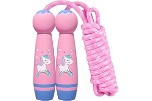 LEONSHCO Corde à sauter pour enfants, corde à sauter pour fille, corde à sauter de fitness pour enfants, corde à sauter réglable pour enfants avec poignée en bois de dessin animé pour filles garçons 4, 5, 6, 7
