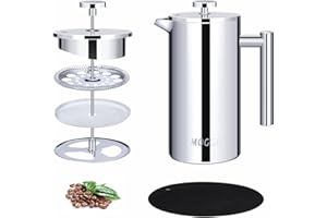MOGGA Cafetiere 350ml/ 2cup in Capacity French Press Coffee Maker Stainless Steel Caffettiere and Double Walled Insulated Coffee Press with 3 Layer Filtration System for Ground Coffee in Home