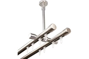 iso-design Gardinenstange Innenlauf 2-läufig Deckenmontage im Edelstahl Design 20 mm, großer Deckenabstand, Deckenhalter kürzbar, Endstück Kappe, 280 cm (2 x 140 cm)