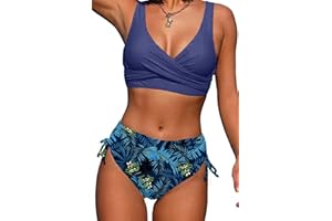 Yutdeng Bikinis Mujer Braga Alta Bikini Push Up Clásico Bañadores Mujer Natacion Trajes de Baño Dos Piezas Correas Laterales Relleno Desmontables Biquini Mujer Ropa Playa
