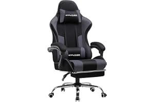 GTPLAYER Gamingstol tyg, kontorsstol massage gamingfåtölj ergonomisk gamingstol med fotstöd, nackstöd massage ländryggskudde