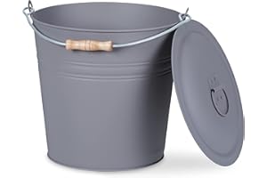 ‎RELAXDAYS Relaxdays Ascheeimer mit Deckel, 12 Liter, Aschetonne mit Tragegriff, für Kohle & Asche, rund, Kamin, Ofen & Grill, grau