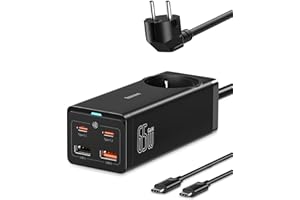 Baseus GaN3 PowerCombo On, 65 W, USB C, zasilacz PD, z 1 portem AC i 4 portami, stacja ładująca USB do MacBooka Pro/Air, iPada Pro, iPhone’a 14 Pro/13/12, Galaxy S23/Ultra
