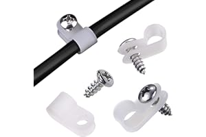 Aroidful 100pcs Blanco R-Clip, Abrazadera de Cable de Nylon de 6.4 mm, Viene Con 100 tornillos, Reutilizable, Para Organizar Cables y Más