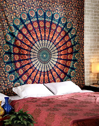 Mandala Wandbehang Indisch Baumwolle Tapestry Orange Boho Deko Wandteppich Wall Hanging Hippie Floral Von Rajrang