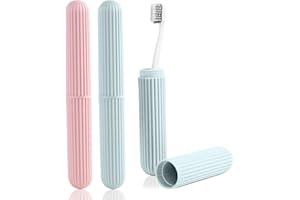 DHSWNNG Toothbrush Case, Travel Toothbrush Box, Pack of 2, Portable Toothbrush Case, Toothbrush Case, Protective Toothbrush Storage Container Case for Camping, Hiking, Home (Pink + Green)