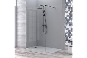 B BAÑO TOTAL Mampara de Ducha Fijo Frontal | Panel Pantalla Fijo Ducha de Vidrio Templado de 8mm | Tratamiento Antical y Altura de 195cm | Transparente Negro Mate 120cm
