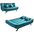 Comfynest Fabric Multifunction Folding Foam Sofa Bed Set - Dark Grey, Convertible Design (Sky Blue)
