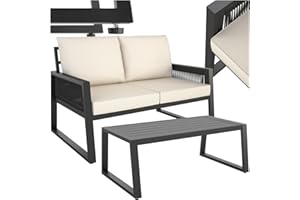 TecTake® Conjunto Muebles de Jardín Exterior de Aluminio, Altura Regulable, Mesa y Sillas de Terraza Resistentes a Intemperie, Cojines Extragruesos, Fundas Extraíbles - 1 Sofá y 1 Mesa