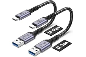 SUMPK Cable USB C para coche Android de 30 cm, 10 Gbps, 2 unidades, USB C 3.1 Gen 2, cable de carga rápida 3 A, compatible con Galaxy S21 S20 S10 S10E Note 20, Pixel 6 5