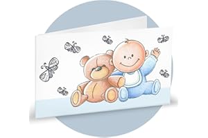 Ingrosso e Risparmio 40 Bigliettini bomboniere Nascita Bimbo Battesimo Maschio Orsetto Personalizzati per Confetti segnaposto sacchettini Bambino Fai da Te confettata Celeste