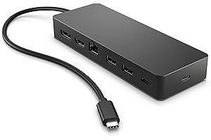 HP Docking Station USB- C Multipuerto Universal - (HDMI 2.0, DisplayPort 1.2, 2 Puertos Tipo A y Suministro de energía USB-C y Ethernet), Color Negro