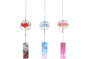 INHEMING 3 Piezas Carillón de Viento japonés Cristal, Campanas de Viento Hechas a Mano,Campanillas Viento de Vidrio para Céspedes, Jardines, Patios, Salones