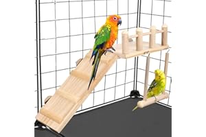 ZYYRSS Parrot Climbing Ladder, Bird Wooden Playground with Climbing Ladder Stand, Parrot Play Stand, Bird Swing for Small Lovebirds, Goldens, Hamsters, Bird Cage Chew Toy Set