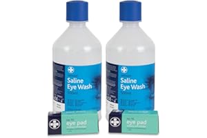 Reliance Medical Eyewash Refill - Ideal for Workplace, Home, Travel, Holiday, Includes Dressing Pads, Bandages, Emercengy Essentials, For 2 x 500ml Bottles, 2 x Eye pads