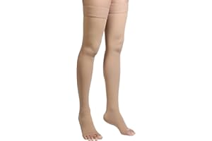 MGANG Thigh High Compression Stockings, Open Toe, Pair, Firm Support 20-30mmHg Gradient Compression Socks with Silicone Band, Unisex, Opaque, Best for Spider & Varicose Veins, Edema, Swelling, Beige S