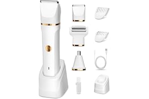 HOUPOO Bikini Trimmer Women IPX7, Lady Shavers for Woman Painless, Electric Razor Women Wet & Dry, Rechargeable Nose Trimmer, Body Shaver Men and Woman with 3 Replaceable Heads