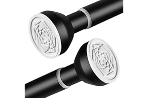 FRENESSA Shower Curtain Pole 125-205cm Stainless Steel Shower Curtain Rod Tension Rod for Curtains No Drill Extendable Curtain Poles Shower Curtain Rail for Bathroom Bedroom Kitchen Wardrobe, Black