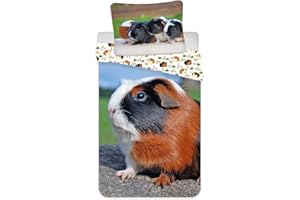 Jerry Fabrics 20BS411 Children's Bed Linen with Reversible Guinea Pig Pet Duvet Cover 140 x 200 cm Pillowcase 70 x 90 cm 100% Cotton Zip Closure Multi-Coloured