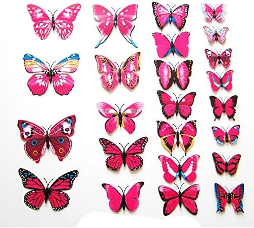 Frolahouse 24PCS Removable Diy Solid Color 3d Butterfly Wall Decals Wall Stickers Fridge magnet Murals Peel Sitck for Kids Boys Girls Room Bedroom Offices Classroom Tv Background