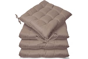 CB CASABELLA Casabella Pack of 4 Seat Pad for Dining Chair Garden Kitchen Chair Cushion With Tie On_9 Stitch_Beige Indoor/Outdoor Comfortable chair pads for Kitchen seat pads 9 stitch cushions