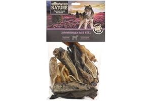 Dehner Wild Nature Hundesnack, Premium Hundeleckerli glutenfrei / getreidefrei, Kausnack für ernährungssensible Hunde, Lammohren mit Fell, 200 g