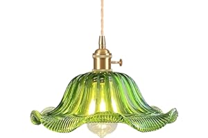 TOKTOP Lustre Luminaire Verre, Vintage Créativité Fleur Décoration Suspension, E27 Vert Plafonnier Éclairage de Plafond Pour Salon Salle à Manger Chambre