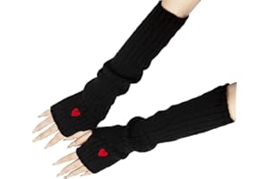 YAMEIZE Heart Arm Warmers Women Teen - Knitted Arm Sleeve Long Fingerless Gloves Gothic Cute Sweet Girl Arm Covers