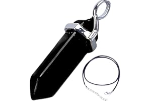 ESSENCIALES Ciondolo di Ossidiana Nera Pietra Naturale di Protezione Energetica - Con Sfondo di Pietre Energetiche e Lavanda