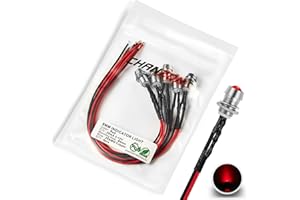 CHANZON [Fil UL] 5 pcs 8mm Montage Sur Panneau + 5mm LED Couleur Rouge Diode Pilote (Lentille Ronde Diffuse) 12V Universel Encastré Tableau De Bord Indicateur Panneau Douille Lumières
