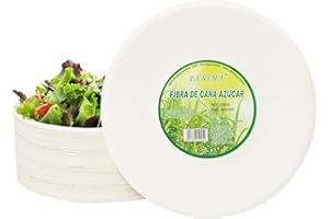 EXNIMA, Pack 50, 100, 200, 500 o 1.000 Platos Desechables Biodegradables, Hechos de Fibra de Caña de Azúcar, Natural, 100% Biodegradable, Redondo, Planos, para Comidas, Barbacoa, Fiestas, Cumpleaños.
