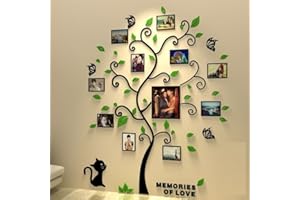 Purekay Grande 3D Albero Adesivo da Parete, DIY Cornici per Foto Adesivi Muro Murali Wall Stickers per Camera da Letto Soggiorno Ufficio Divano TV Decorazione Cucina (Verde Dritto, S)