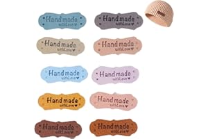 KALSEY 60 Piezas Etiquetas de Tela, Etiquetas Ropa, Etiquetas Handmade, Etiquetas de Cuero Hechas a Mano, Etiquetas Handmade Cuero con Agujero para Costura Manualidad Bolsos Sombrero Jeans