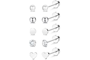 MILACOLATO 5 par tytanowych kolczyków dla kobiet mężczyzn G23 tytanowe kolczyki sztyfty wrażliwe uszy piercing serce opal perła turkus cyrkonia gwiazda księżyc chrząstka piercing 20G płaskie kolczyki