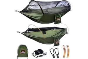 AnorTrek Camping Professionnel avec Moustiquaire, Double Hamac Portable Léger avec Deux Sangles d'arbre de 3m, Hamac en Nylon 230T pour Camping, Randonnée, Jardin, Randonnée pédestre Vert