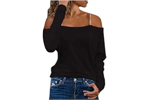 FunAloe Oversized T Shirts for Women Sleeping Long Sleeve Shirts Blouses and Tops Dressy Jumpers Off Shoulder Tops Cold Shoulder Tops Pullover Woman T-Shirt Tops Plain Tops Aesthetic