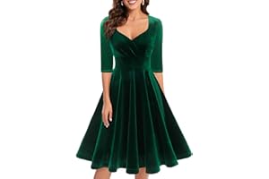 Bbonlinedress Damenkleid aus Samt, langärmelig, formell, für Hochzeit, Gast, Vintage, Cocktail, Urlaub, Party, Midi-Kleid