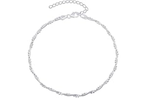 Amberta Bracelet de Cheville pour Femme en Argent Sterling 925 | Chaînes de Cheville Réglables d'Été Perles Coeur Bijoux Bohème