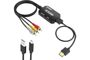 ABLEWE Convertidor RCA a HDMI, convertidor AV a HDMI con Cable RCA y Cable HDMI Compatible con PAL/NTSC para Reproductores de DVD Roku/VHS/VCR/Blue-Ray