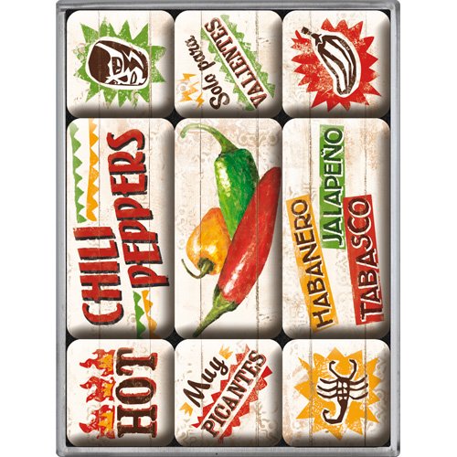 Nostalgic-Art 83067 Home und Country Chili Peppers, Magnet-Set, 9-teilig