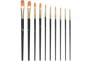 ADSPOW Nylon Paint Brushes (10 Pcs), Acrylic Gouache Oil Paint Brush Set, Oil Painting for Beginners, Artists (Black)