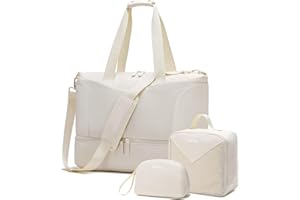 ETRONIK Weekender Damen, Sporttasche Damen Reisetasche Damen, Travel Duffle Bag Tasche für Krankenhaus Handgepäck mit Schuhfach, Gym Bag 3er Set Weiß