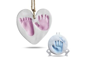 Empreint Bébé Cadeau Bebe Garcon Platre Bebe, Argile Blanche Non Toxique, Souvenir Personnalisé pour Décoration Chambre Bébé,Cadeau Original Naissance–Cadeau Naissance Liste de Naissance