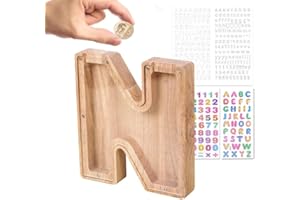 Wivico Huchas Originales para Niños Hucha Madera con Letras de A-Z, Personalizadas Hucha Infantil Hucha Transparente Mealheiro Criança Huchas para Niños de Cumpleaños/Decoración del Hogar/Recuerdo（N）