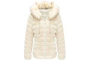 Giolshon Giubbotto Donna Reversibile in Eco Pile, Piumino Corto Invernale con Cappuccio e Collo in Pelliccia