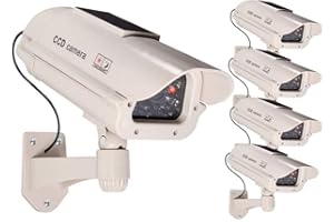 O&W SECURITY 4 grandi telecamere di sorveglianza finte, a energia solare, per esterni, con obiettivo e funzione lampeggiante, per videosorveglianza