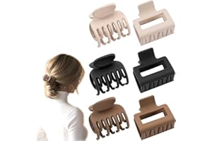 Kireida® 6 Stück kleine Quadrat Krallen-Haarspangen für Frauen, Zweireihige Zahnspangen für Dünnes/Mittelfeines Haar,Rutschfeste Krallen, Festes Haar(Beige, Braun, Schwarz)