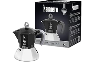 Bialetti - Cafetera Moka de Inducción, Adecuada para todo tipo de Placas, 2 Tazas de Café Espresso ( 100 Ml), Negro